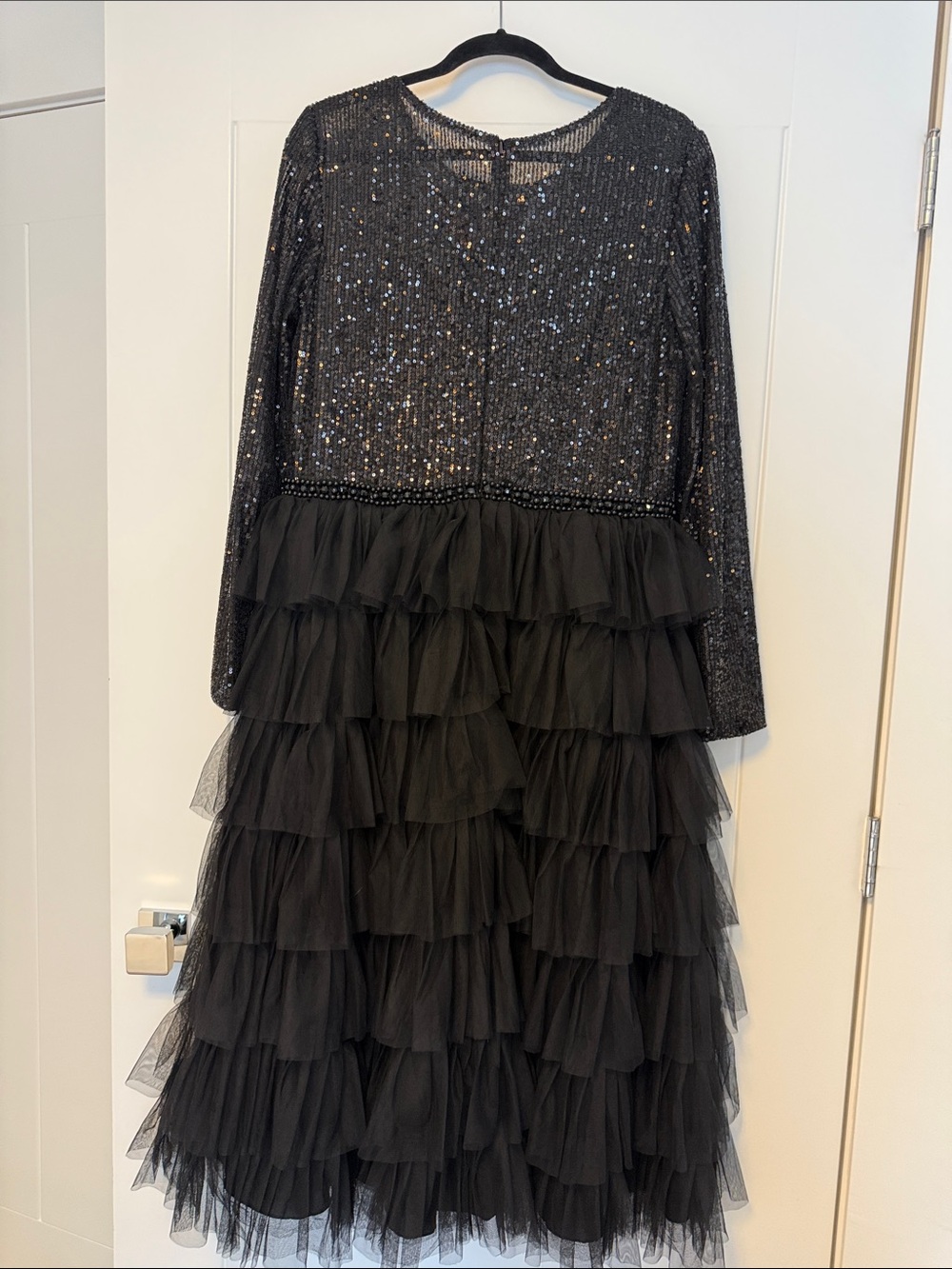 Mac Duggal Black Sequin Tiered Tulle Party Dress size 12 - Picture 4 of 12